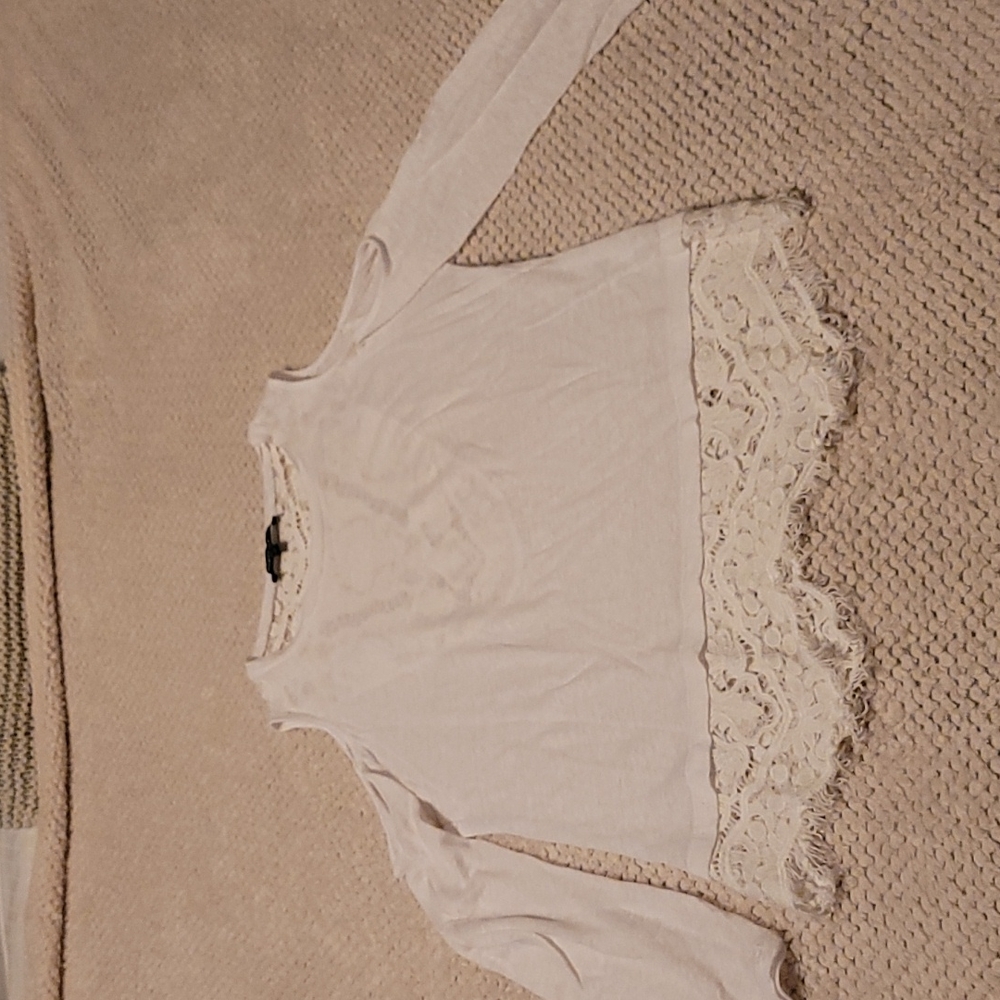 White cold shoulder top with lace/crochet detail